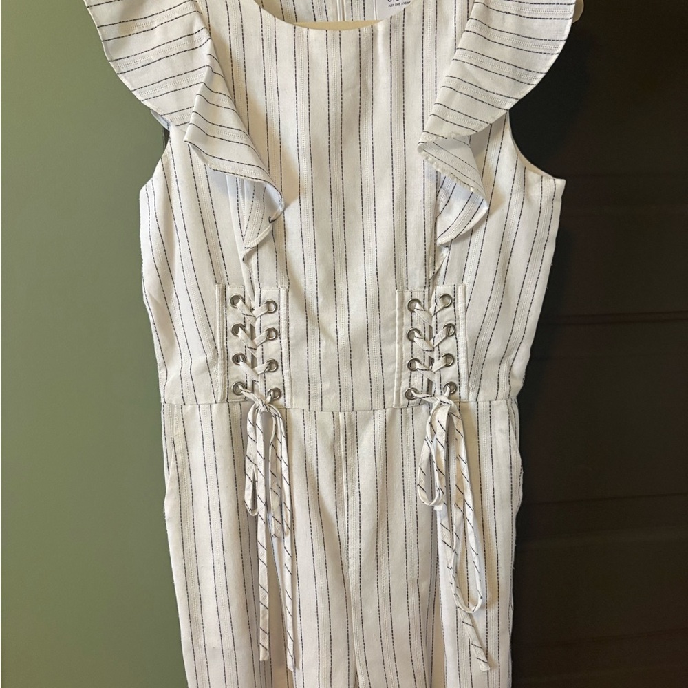 J.O.A. White Top with Navy Stripe Detail